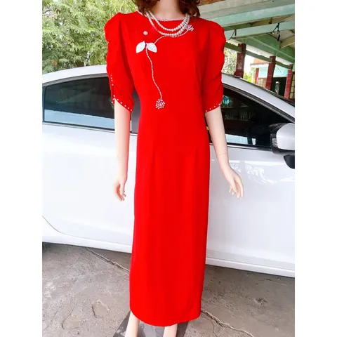 Áo dài đính kết ngọc siêu đẹp Giá 299k/ áo dài ( quần 90k/ quần) Chất liệu lụa Mỹ co giãn nhẹ siêu đẹp Maù đỏ