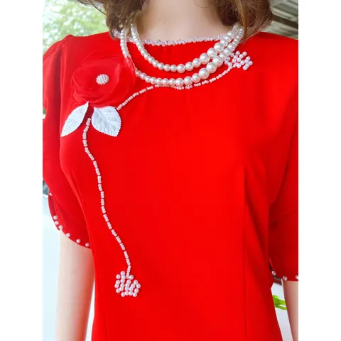 Áo dài đính kết ngọc siêu đẹp Giá 299k/ áo dài ( quần 90k/ quần) Chất liệu lụa Mỹ co giãn nhẹ siêu đẹp Maù đỏ