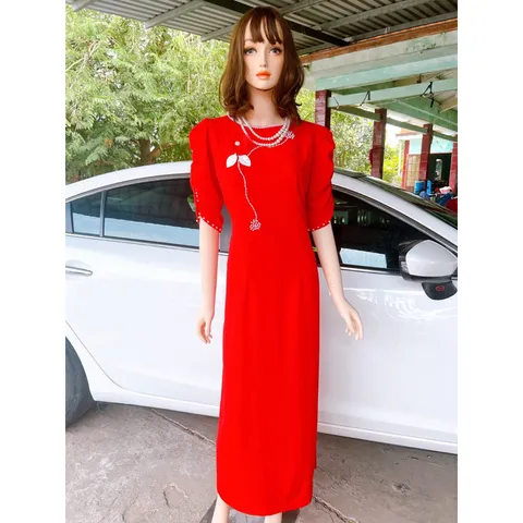 Áo dài đính kết ngọc siêu đẹp Giá 299k/ áo dài ( quần 90k/ quần) Chất liệu lụa Mỹ co giãn nhẹ siêu đẹp Maù đỏ