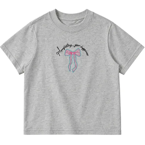 Áo thun form baby tee nữ thêu hình nơ và chữ 100% cotton brand Little Mouse