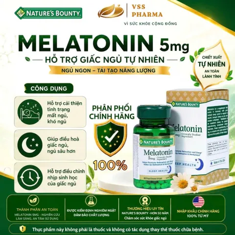 Viên uống Melatonin Nature's Bounty (60 viên) giúp điều hòa giấc ngủ giúp ngủ sâu giấc