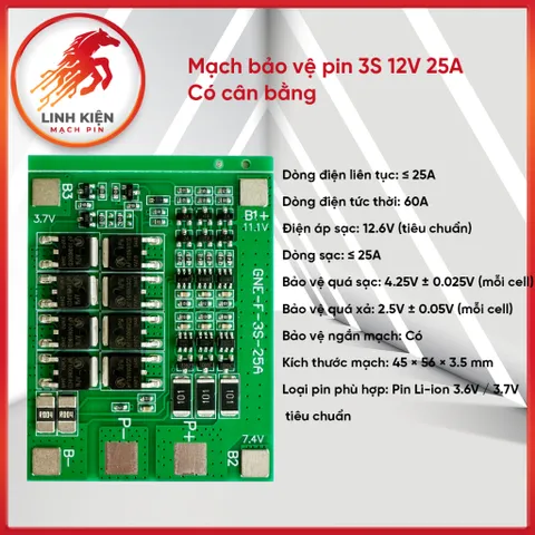 Mạch Bảo Vệ Pin 3S 12V 10A 25A Có Cân Bằng Cho Pin Li-ion 3.7V (19)