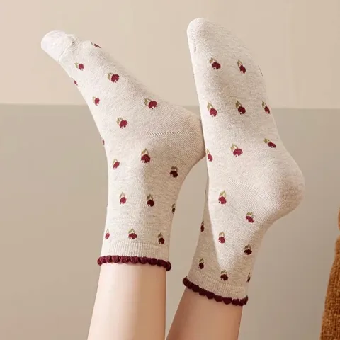 TVNCC01 - Tất vớ nữ cao cổ cotton thoáng khí hoạ tiết hoa baby dễ phối, vintage