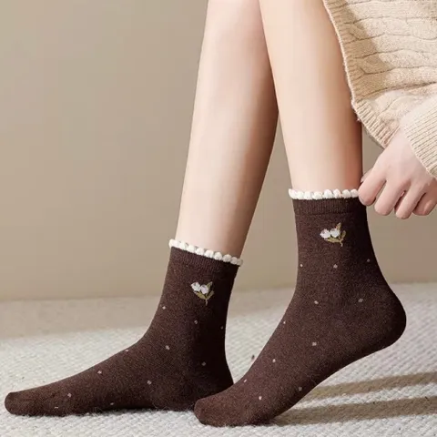 TVNCC01 - Tất vớ nữ cao cổ cotton thoáng khí hoạ tiết hoa baby dễ phối, vintage