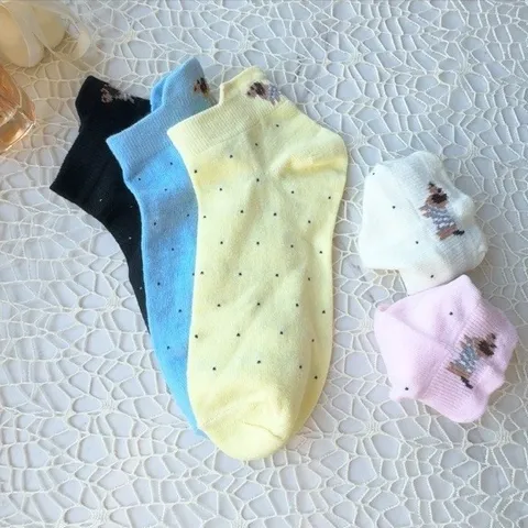 STVNHT03 - Set 5 đôi tất vớ nữ ngắn cotton thoáng khí hoạ tiết hình thú dễ thương
