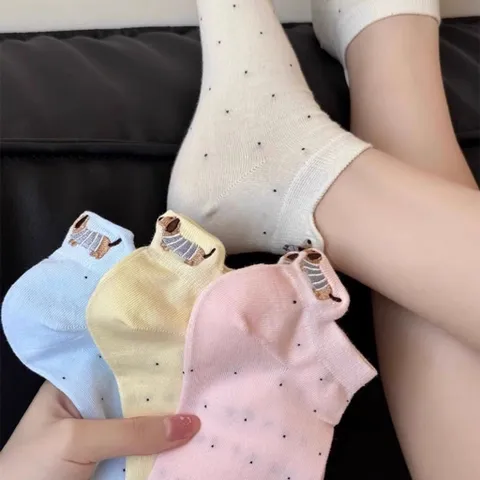 STVNHT03 - Set 5 đôi tất vớ nữ ngắn cotton thoáng khí hoạ tiết hình thú dễ thương