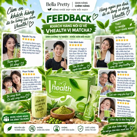 Vhealth Vị Trà Xanh Matcha 20 Gói – Bổ Sung Protein Thực Vật, Chất Xơ, Vitamin & Khoáng Chất