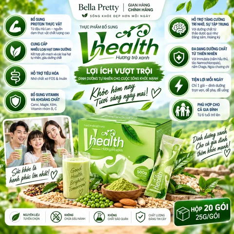 Vhealth Vị Trà Xanh Matcha 20 Gói – Bổ Sung Protein Thực Vật, Chất Xơ, Vitamin & Khoáng Chất