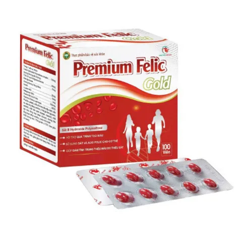 viên uống Premium felic gold bổ sung sắt và acid folic, giảm thiếu máu do thiếu sắt, hỗ trợ quá trình tạo máu min tui