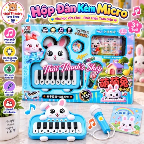 Hộp đàn kèm Micro hình thỏ - Đồ chơi nhựa dành cho trẻ em