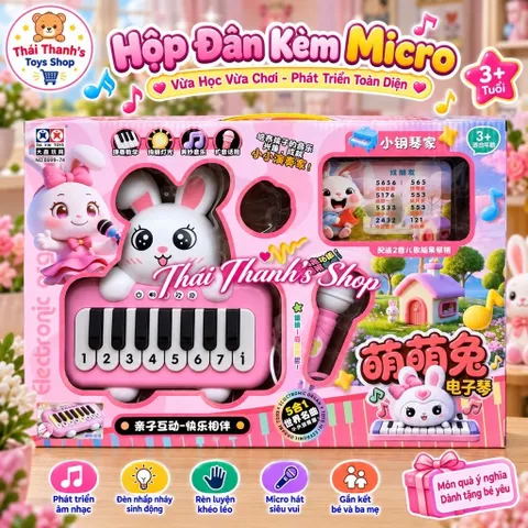 Hộp đàn kèm Micro hình thỏ - Đồ chơi nhựa dành cho trẻ em