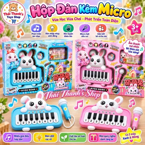 Hộp đàn kèm Micro hình thỏ - Đồ chơi nhựa dành cho trẻ em