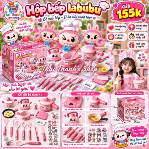 Hộp Bếp Nấu Ăn Cao Cấp Labubu Hồng - Đồ chơi nhựa cho trẻ em