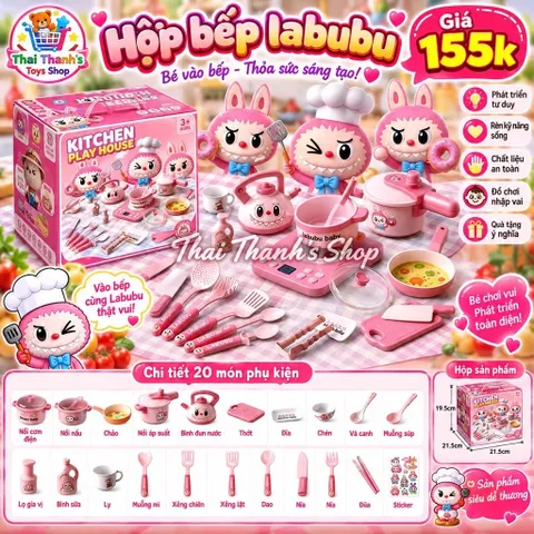 Hộp Bếp Nấu Ăn Cao Cấp Labubu Hồng - Đồ chơi nhựa cho trẻ em