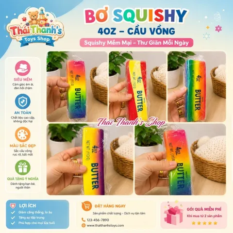 Squishy bóp mềm hình Bơ cầu vồng rực rỡ-Đồ chơi Giải Toả Căng Thẳng