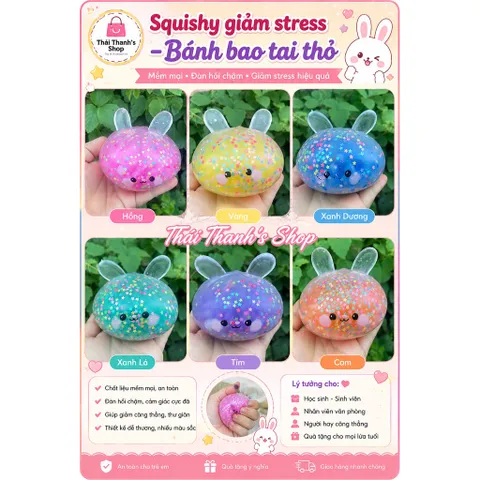 Squishy bóp mềm tai thỏ 10cm-Đồ chơi nhựa giảm stress hiệu quả