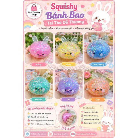 Squishy bóp mềm tai thỏ 10cm-Đồ chơi nhựa giảm stress hiệu quả