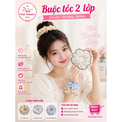Buộc tóc 2 lớp, vải mềm mịn, dễ giặt, nhanh khô