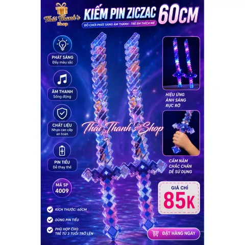Kiếm Ziczac Thế Hệ Mới với Đèn LED Mã SP 4009, Đèn LED Đa Màu, Âm Thanh Sống Động, Pin Tiêu Thụ Dễ Thay Thế