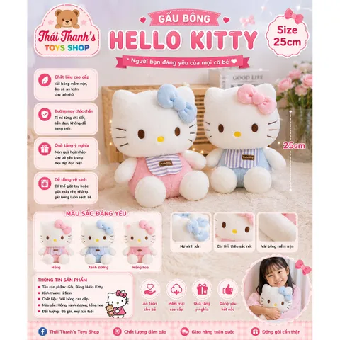 Gấu bông Hello Kitty 25cm - Chất liệu cao cấp, an toàn cho trẻ em - Đồ chơi