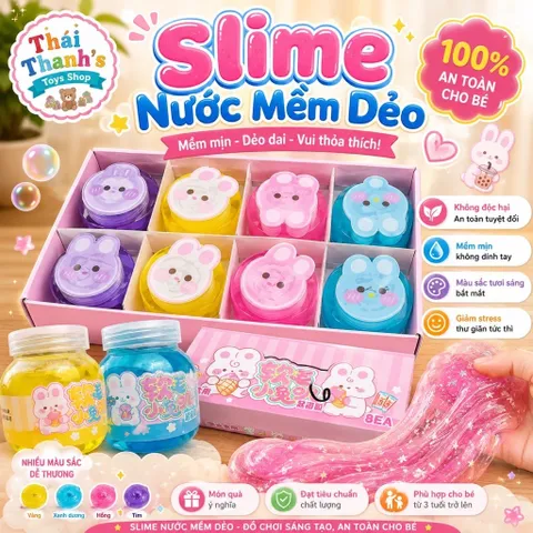 Slime-slam nước trong suốt có màu-hộp hình thỏ