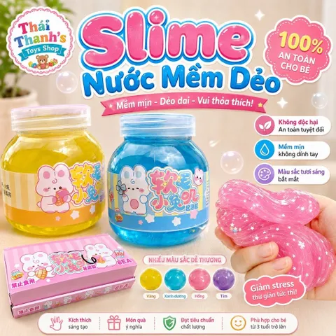 Slime-slam nước trong suốt có màu-hộp hình thỏ