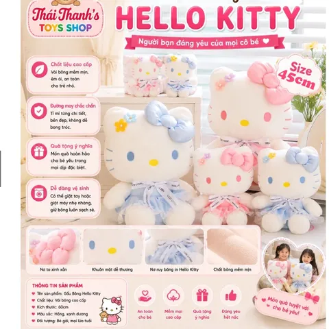 Gấu bông Hello Kitty, size 45cm, chất liệu cao cấp, an toàn cho trẻ nhỏ, quà tặng ý nghĩa