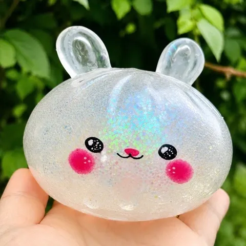 Squishy Bánh Bao Tai thỏ trân châu kim tuyến 11cm