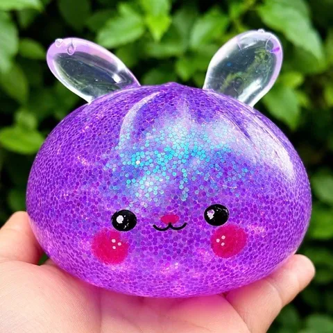 Squishy Bánh Bao Tai thỏ trân châu kim tuyến 11cm