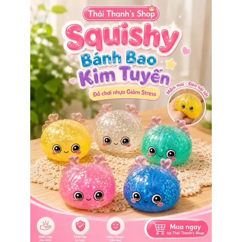 Bánh bao squishy lấp lánh lớn màu Aurora – Giảm căng thẳng, silicon mềm mại, an toàn