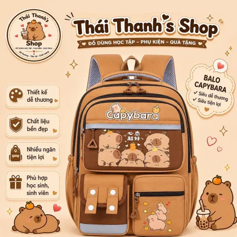 Balo Học Sinh Capybara - 4 Mẫu Xinh Xắn, Chất Liệu Bền Đẹp, Nhiều Ngăn Tiện Lợi, Phù Hợp Học Sinh, Sinh Viên