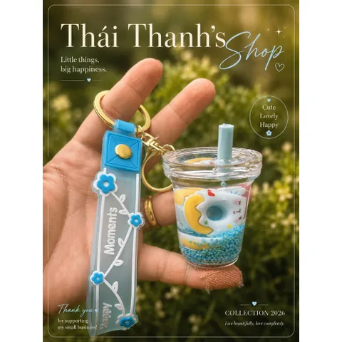 Móc khoá nước thời trang độc đáo hình ly trà