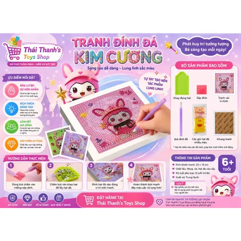 Tranh đính đá kim cương - Có khung kèm dụng cụ đầy đủ