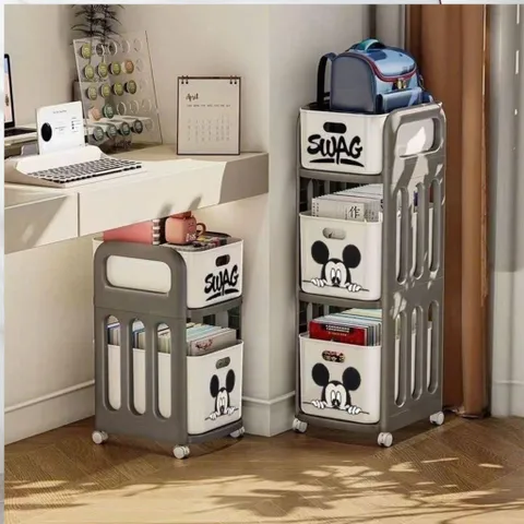 Kệ Để Đồ Đa Năng Hình Mickey 2,3 Tầng Tiện Lợi, Kệ Để Đồ Decor Nhà Cửa Có Bánh Xe Di Chuyển Tiện Lợi