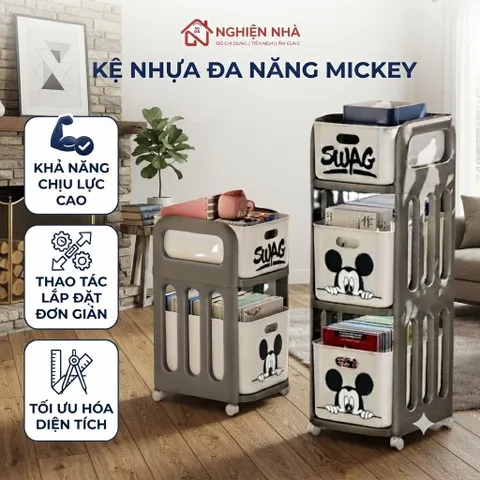 Kệ Để Đồ Đa Năng Hình Mickey 2,3 Tầng Tiện Lợi, Kệ Để Đồ Decor Nhà Cửa Có Bánh Xe Di Chuyển Tiện Lợi