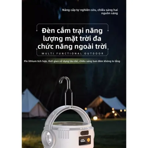 Đèn cắm trại năng lượng mặt trời NGHIỆN NHÀ ,Đèn Tích Điện Năng Lượng Mặt Trời - 3 Chế Độ - Kèm Cổng Sạc USB Tiện Dụng