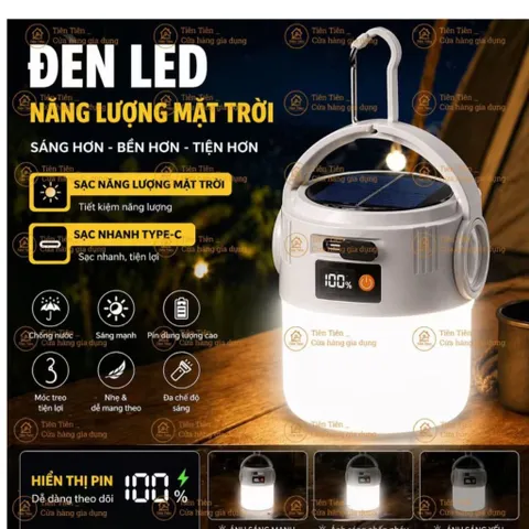 Đèn cắm trại năng lượng mặt trời NGHIỆN NHÀ ,Đèn Tích Điện Năng Lượng Mặt Trời - 3 Chế Độ - Kèm Cổng Sạc USB Tiện Dụng
