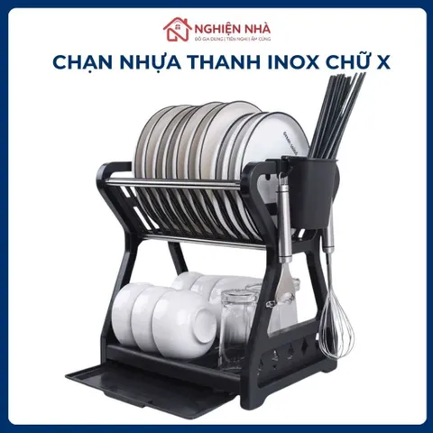 [HÀNG ĐẸP] Kệ Úp Chén Bát Đĩa Đa Năng – Có Thanh INOX Chịu Lực Siêu Bền, Ngăn Hứng Nước, Ống Đũa, Móc Treo Tiện Lợi