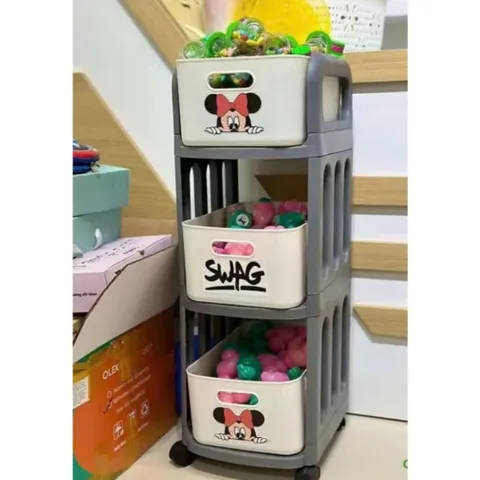 Kệ Để Đồ Đa Năng Hình Mickey 2,3 Tầng Tiện Lợi, Kệ Để Đồ Decor Nhà Cửa Có Bánh Xe Di Chuyển Tiện Lợi