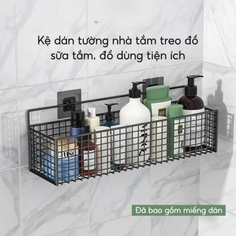 Kệ Đựng Đồ Nhà Tắm Dán Tường Hình Chữ Nhật NGHIỆN NHÀ , Kệ Thép Sơn Tĩnh Điện Cao Cấp Không Rỉ Siêu Chắc