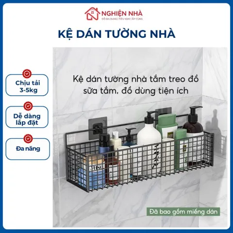 Kệ Đựng Đồ Nhà Tắm Dán Tường Hình Chữ Nhật NGHIỆN NHÀ , Kệ Thép Sơn Tĩnh Điện Cao Cấp Không Rỉ Siêu Chắc