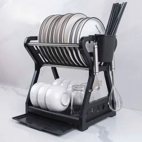 [HÀNG ĐẸP] Kệ Úp Chén Bát Đĩa Đa Năng – Có Thanh INOX Chịu Lực Siêu Bền, Ngăn Hứng Nước, Ống Đũa, Móc Treo Tiện Lợi