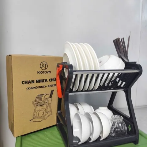 [HÀNG ĐẸP] Kệ Úp Chén Bát Đĩa Đa Năng – Có Thanh INOX Chịu Lực Siêu Bền, Ngăn Hứng Nước, Ống Đũa, Móc Treo Tiện Lợi