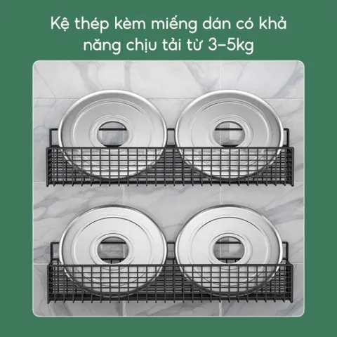Kệ Đựng Đồ Nhà Tắm Dán Tường Hình Chữ Nhật NGHIỆN NHÀ , Kệ Thép Sơn Tĩnh Điện Cao Cấp Không Rỉ Siêu Chắc