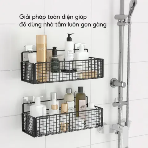 Kệ Đựng Đồ Nhà Tắm Dán Tường Hình Chữ Nhật NGHIỆN NHÀ , Kệ Thép Sơn Tĩnh Điện Cao Cấp Không Rỉ Siêu Chắc