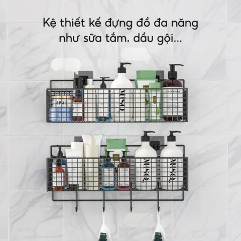 Kệ Đựng Đồ Nhà Tắm Dán Tường Hình Chữ Nhật NGHIỆN NHÀ , Kệ Thép Sơn Tĩnh Điện Cao Cấp Không Rỉ Siêu Chắc
