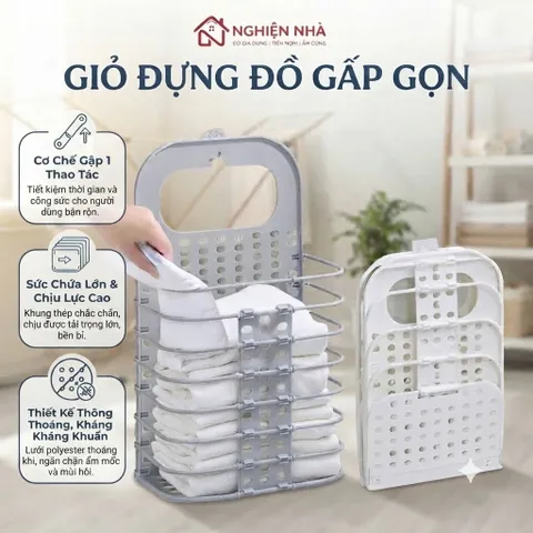 [ TẶNG MÓC TREO] Combo 2 giỏ đựng đồ gấp gọn thông minh NGHIỆN NHÀ, giỏ treo tường đựng quần áo đồ dùng nhà tắm