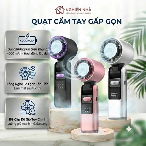 Quạt Cầm Tay Sò Lạnh K801, Màn Hình Kỹ Thuật Số Lạnh Sâu Nhanh, Pin 4000mAh,Đèn LED, Sạc Type-C 199 Cấp Gió