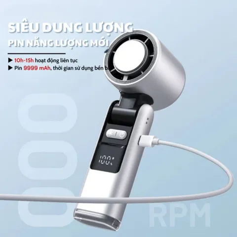 Quạt Cầm Tay Sò Lạnh K801, Màn Hình Kỹ Thuật Số Lạnh Sâu Nhanh, Pin 4000mAh,Đèn LED, Sạc Type-C 199 Cấp Gió
