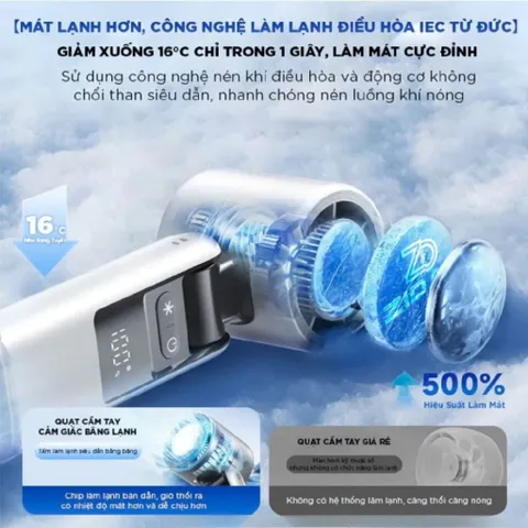 Quạt Cầm Tay Sò Lạnh K801, Màn Hình Kỹ Thuật Số Lạnh Sâu Nhanh, Pin 4000mAh,Đèn LED, Sạc Type-C 199 Cấp Gió